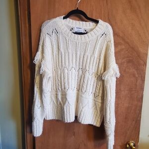 Old navy long sleeve semi sheer fringe ivory sz large.  Sweater recycled Mater.